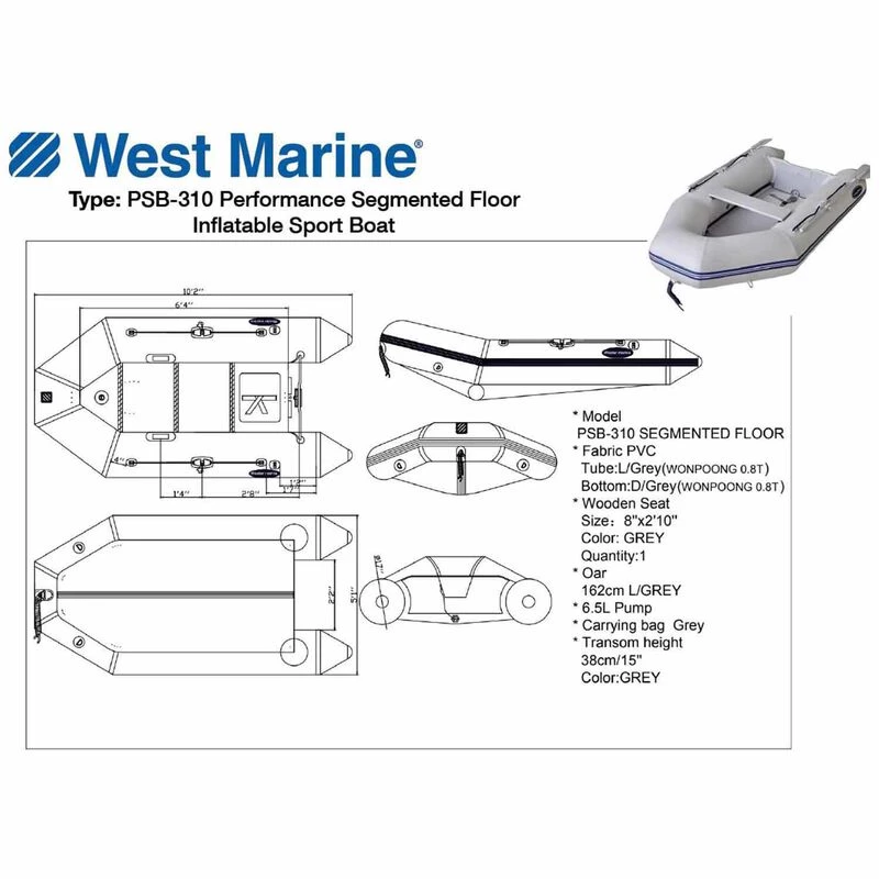 WEST MARINE Inflatable Boats PSB-310 Performance PVC Aluminum Floor Inflatable Sport Boat - Image 4
